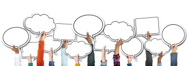Group of Hands Holding Speech Bubbles clipart