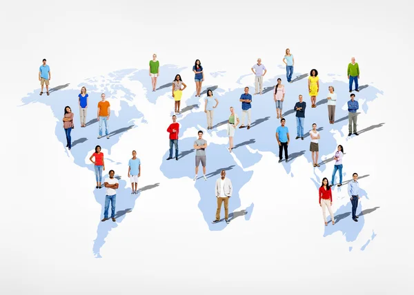 Diverse People on World map — Stock Photo, Image