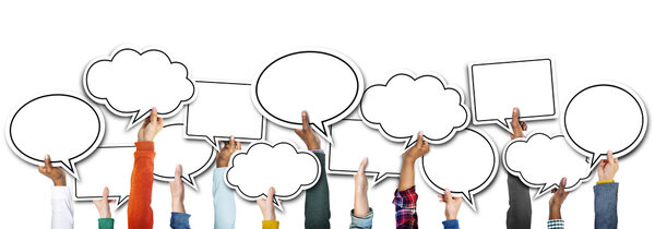 Group of Hands Holding Speech Bubbles