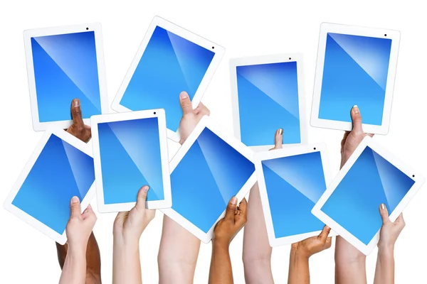 Group of Hands Holding tablets — Stock Photo, Image