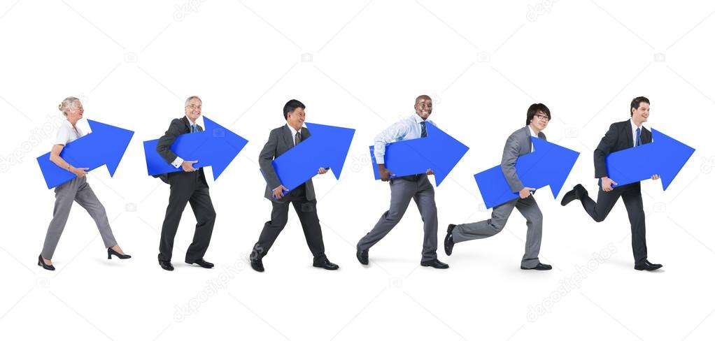 Business people with arrows