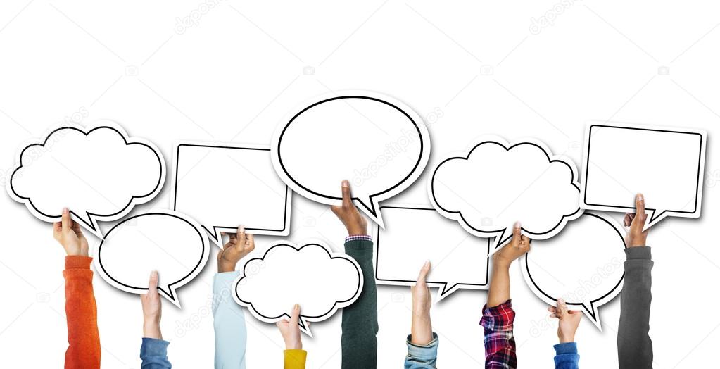 Hands Holding Speech Bubbles