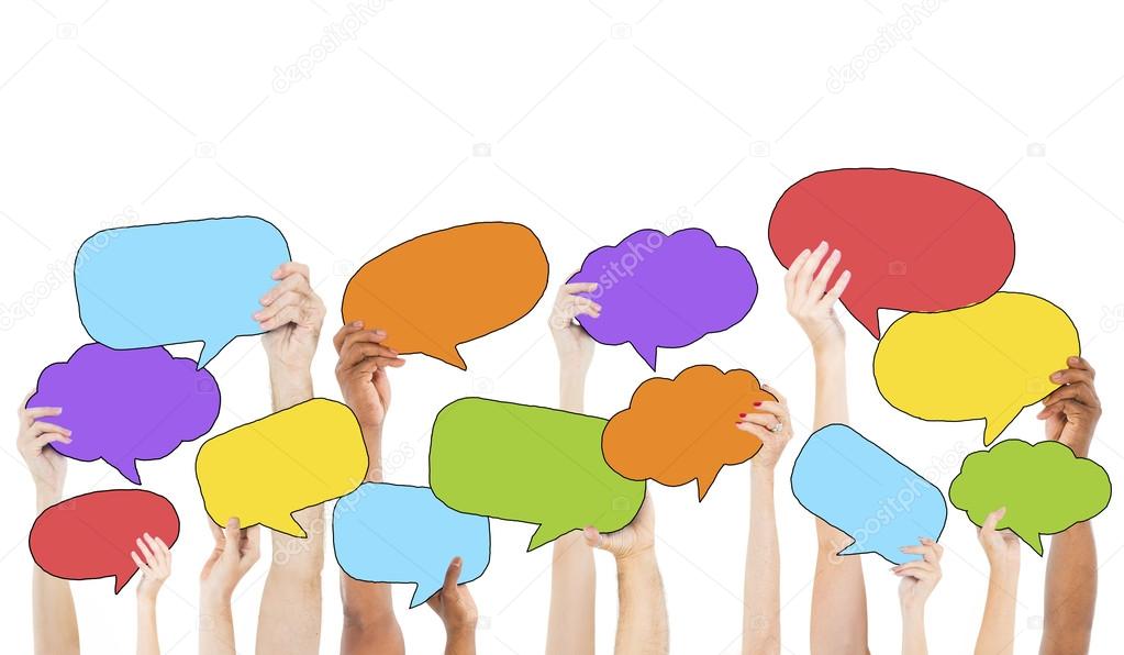 Group of Hands Holding Speech Bubbles