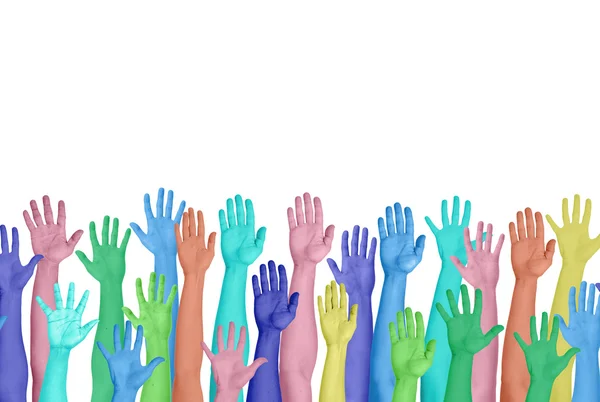 Colorful Hands Raised — Stock Photo, Image