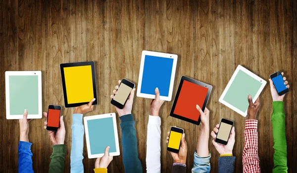 Group of Hands Holding Digital Devices — Stock Photo, Image