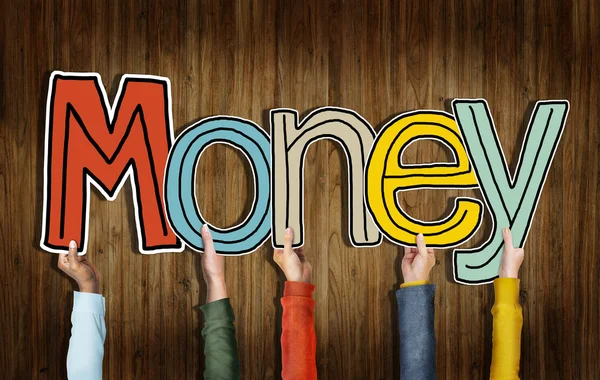 Handen met het woord geld — Stockfoto