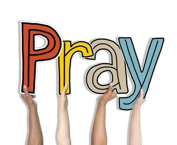 Hands Holding Word Pray — Stock Photo, Image