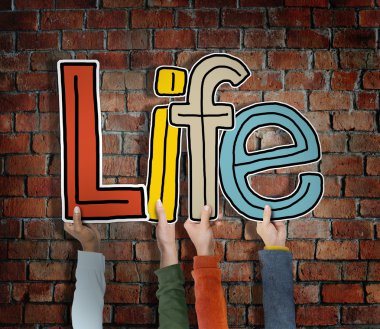 Group of Hands Holding Word Life clipart
