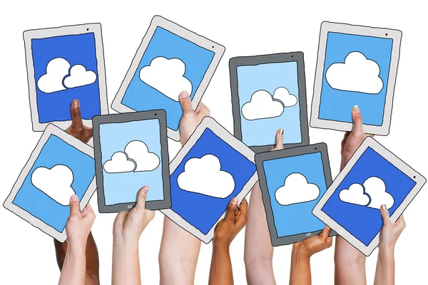 Group of Arms Holding Digital Tablets — Stock Photo, Image