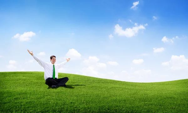 Businessman relaxing in the field — Stock Photo, Image