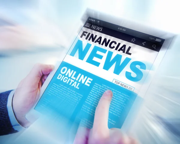 Tableta con Concepto de Noticias Financieras — Foto de Stock
