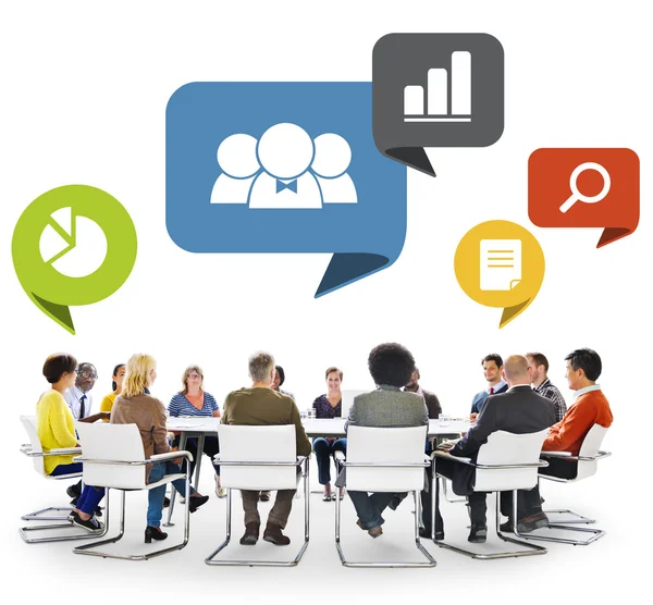 People in Meeting with Speech Bubbles — Stock Photo, Image