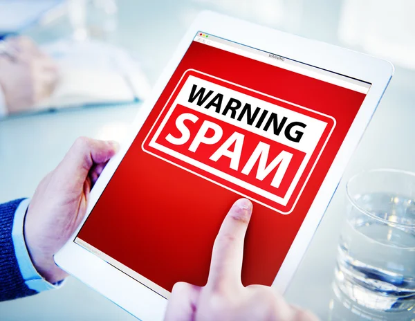 Hands Holding Tablet with Spam — Stock Photo, Image