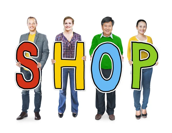 People Holding Text Shop — Stock Photo, Image