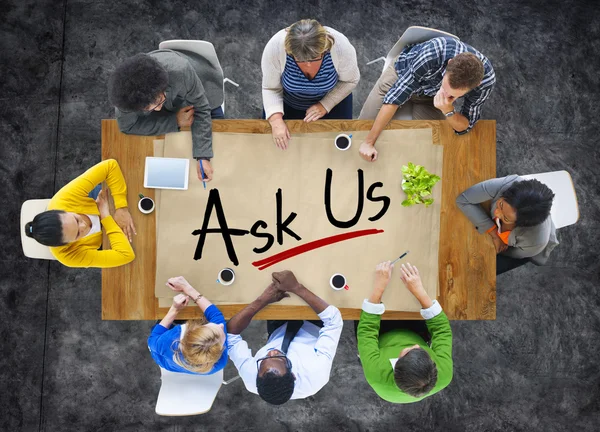 People Discussing About ask us — Stock Photo, Image