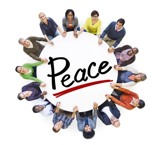 People Around Letter Peace — Stock Photo, Image