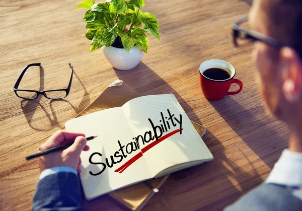Man brainstormen over duurzaamheidconcept — Stockfoto