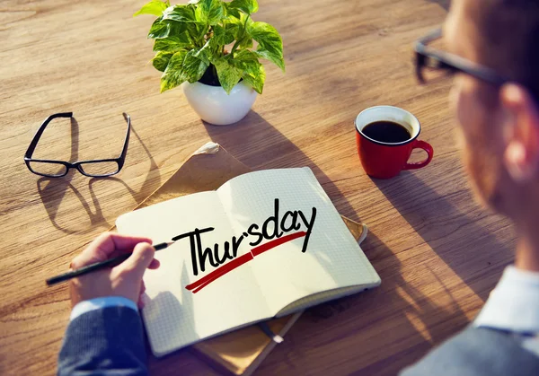 Man Brainstorming about Thursday — Stock Photo, Image