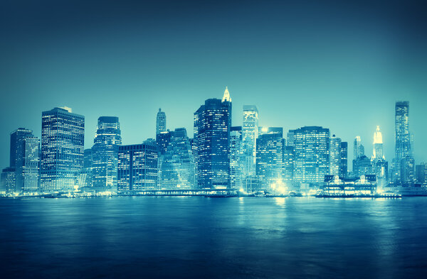 New York Buildings cityscape at night