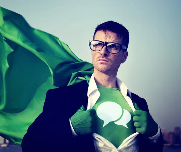 Superhero with Speech bubbles on outfit — Stock Photo, Image