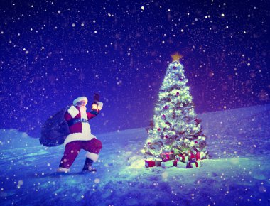 Noel Baba Noel ağacının yakınında