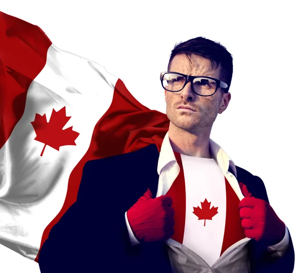 Superheld zakenman met Canadese vlag — Stockfoto