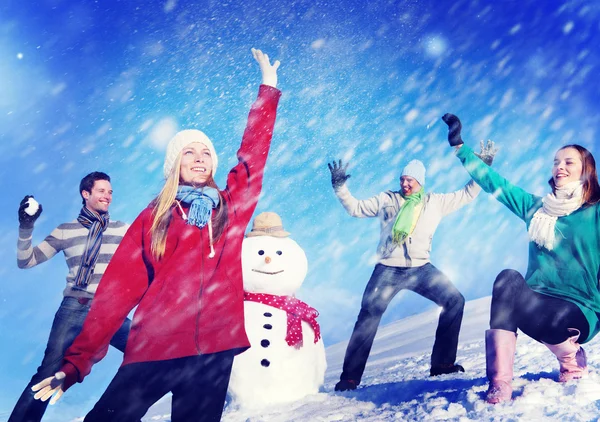 Grupo de amigos disfrutando del invierno —  Fotos de Stock