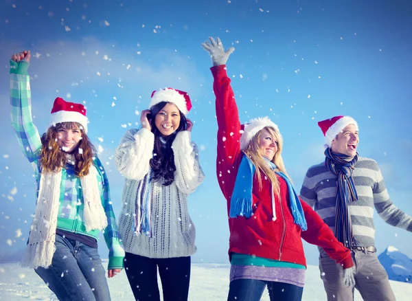 Freunde genießen Winterurlaub — Stockfoto