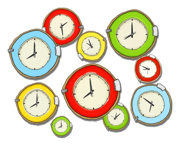 Multicolored Group of Clocks — Stock Photo, Image