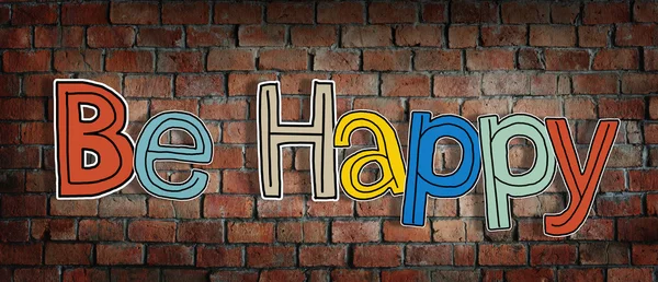 Be Happy and Brick Wall — Stock Photo, Image