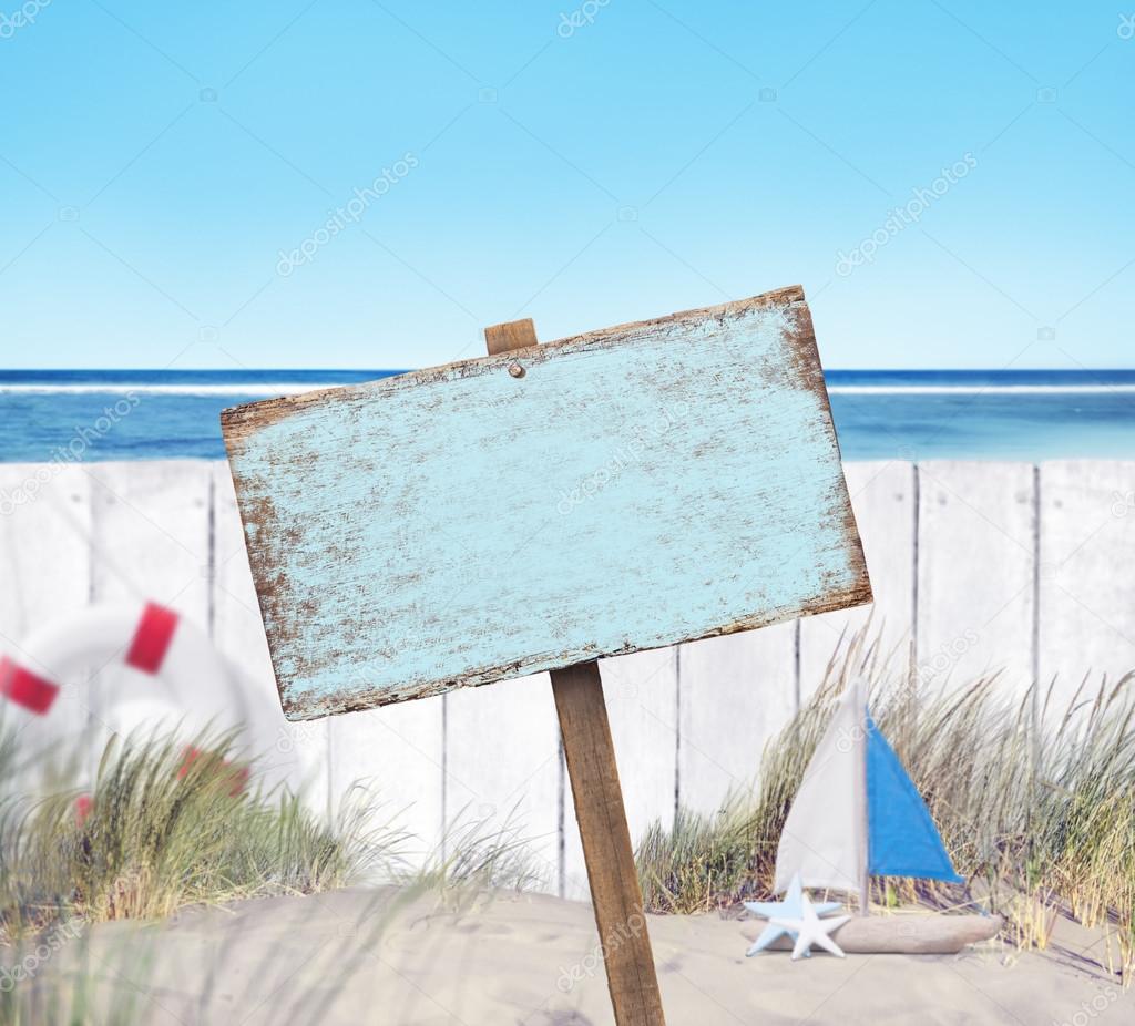 Empty Sign Board on Beach