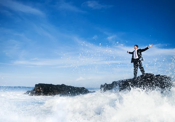 Businessman Staying Alone on Island — Stock Photo, Image