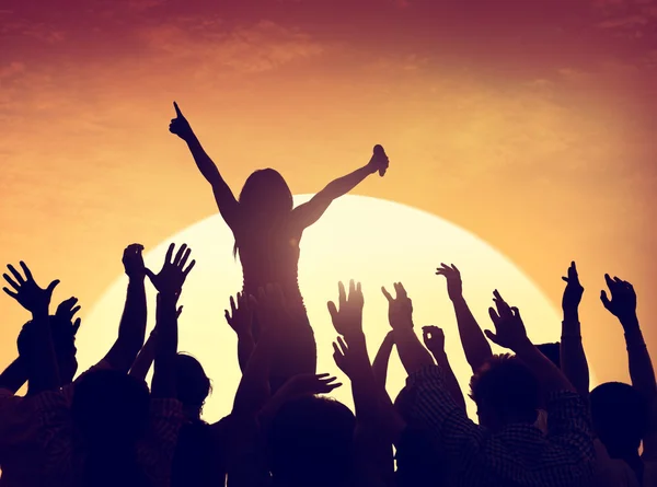 People on Party with sunset — Stock Photo, Image