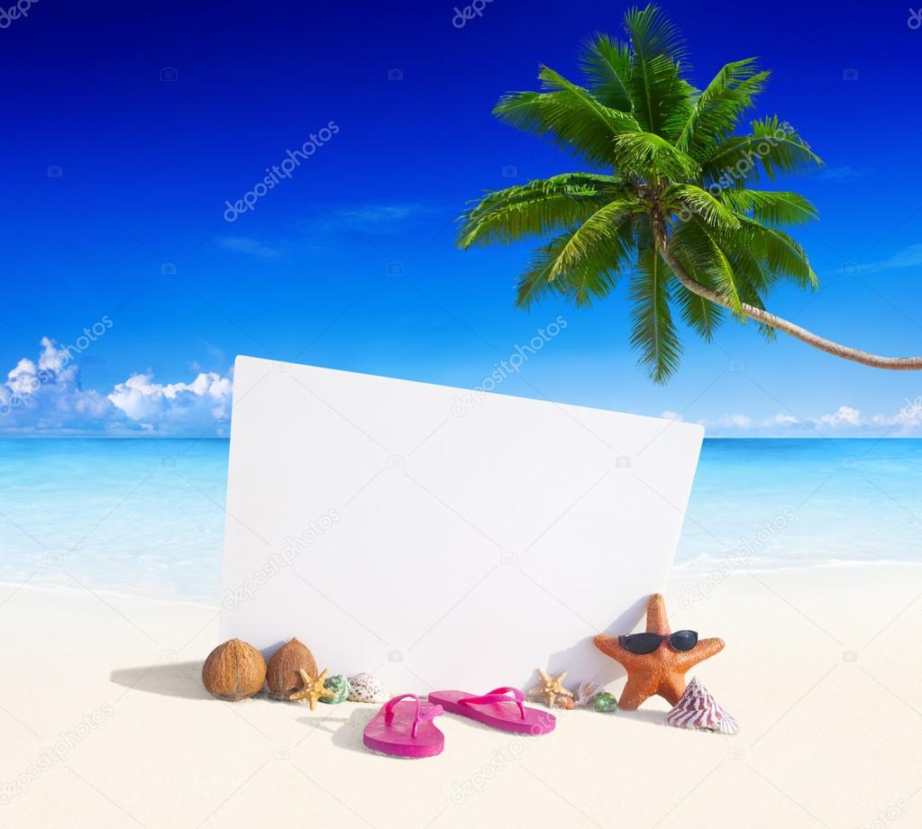 Paradise beach display with copy space.