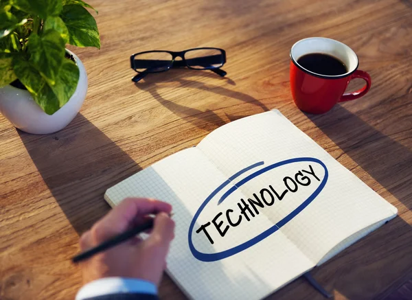 Businessman Writing Word 'technology' — Stock Photo, Image