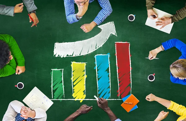 People discussing Success Development Bar Graph — Stock Photo, Image