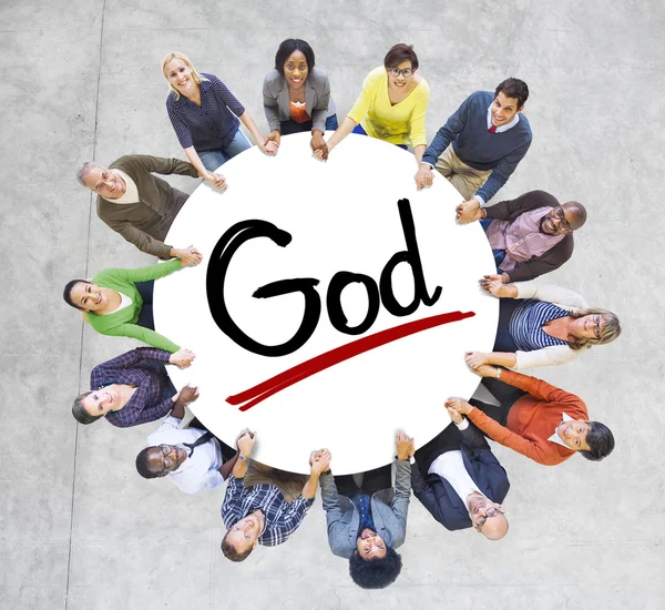 People Around Word God — Stock Photo, Image