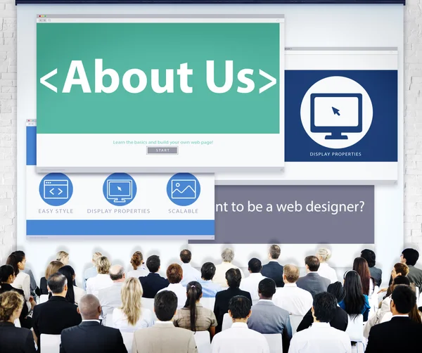 Geschäftsleute und über uns Webdesign — Stockfoto