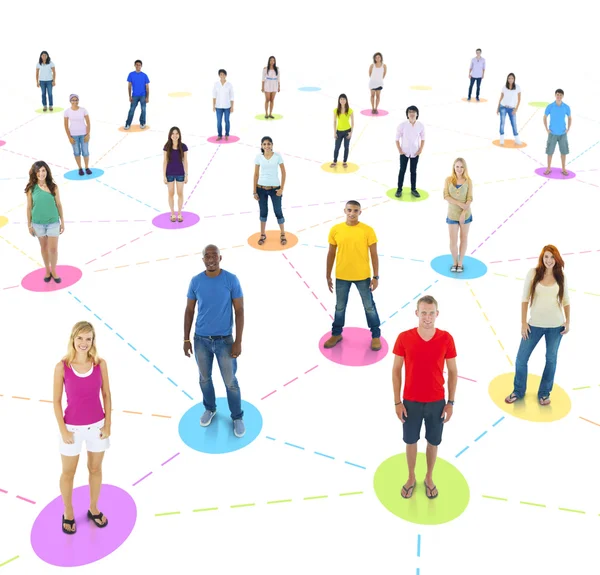 Connected people standing on circles — Stock Photo, Image
