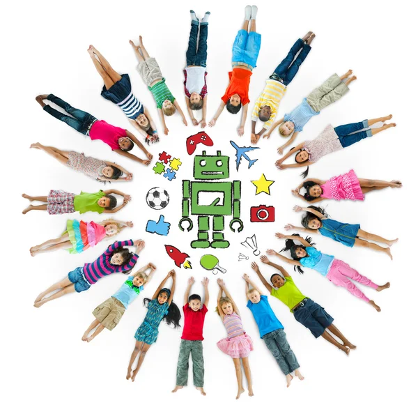 Círculo de crianças com símbolos Hobby — Fotografia de Stock