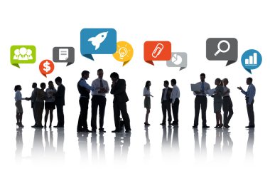 Konuşma baloncukları olan iş adamları