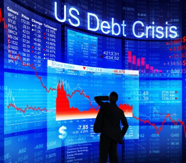 Silhouette işadamı ve ABD borç krizi kavramı