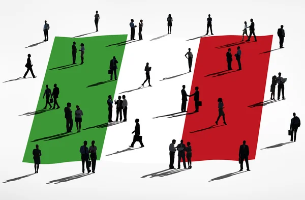 Italian flag and business people. — Stock Photo, Image