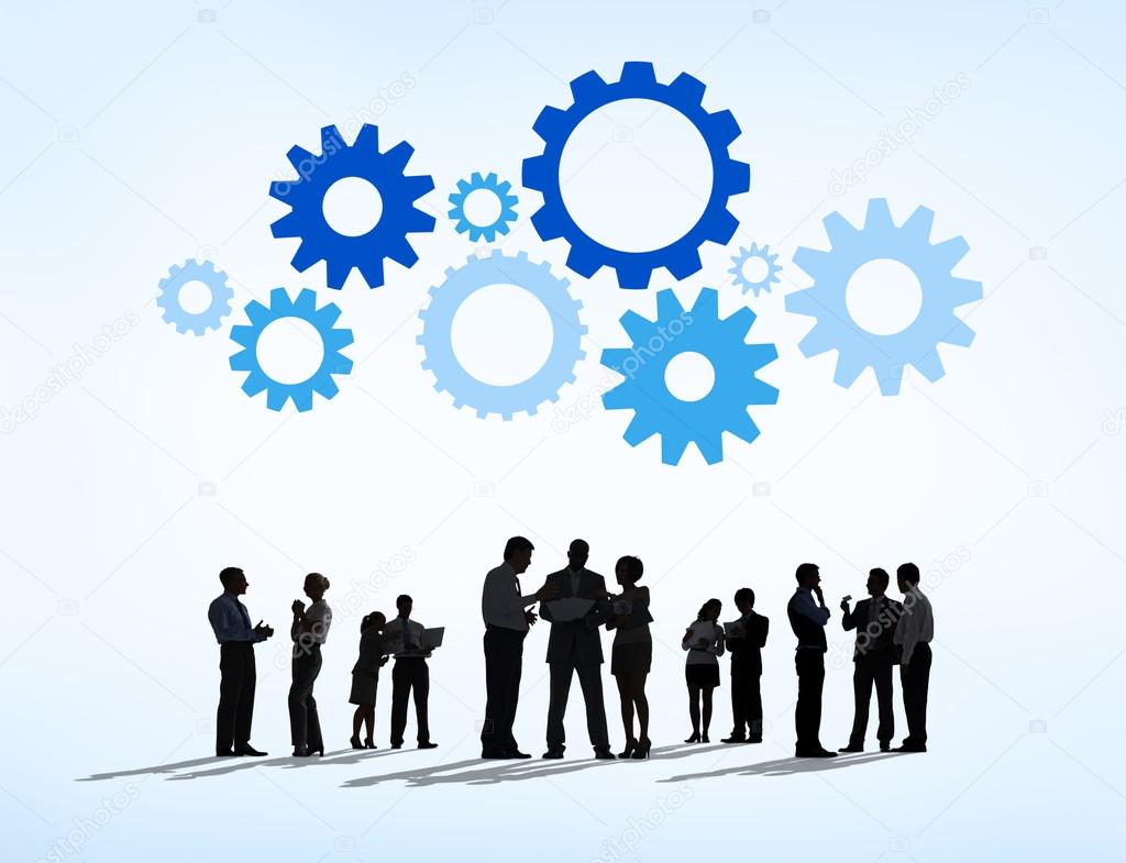 Business People and Gears Above