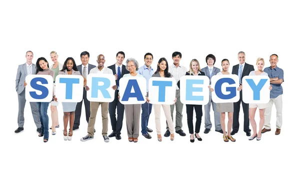 People holding cardboards forming strategy — Stock Photo, Image