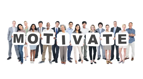 People Holding Placards Forming Motivate — Stock Photo, Image