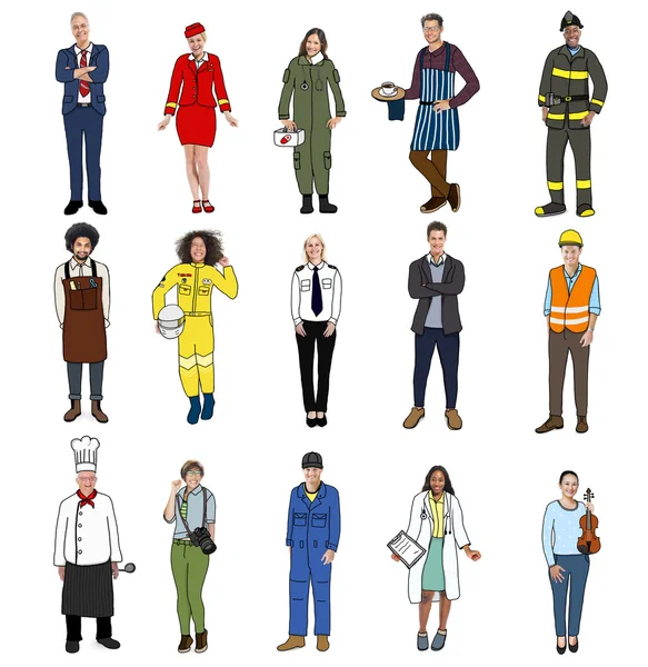 Persone multietniche con lavori diversi — Foto Stock