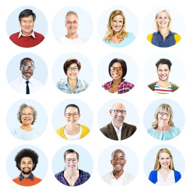 Smiling people of different ages and nationalities clipart