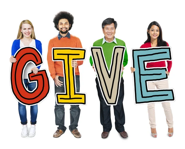 People Holding Letter with Give — Stock Photo, Image