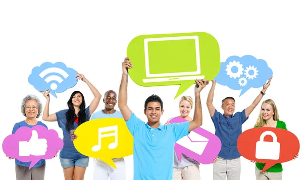 People Holding Social Networking symbols — Stock Photo, Image